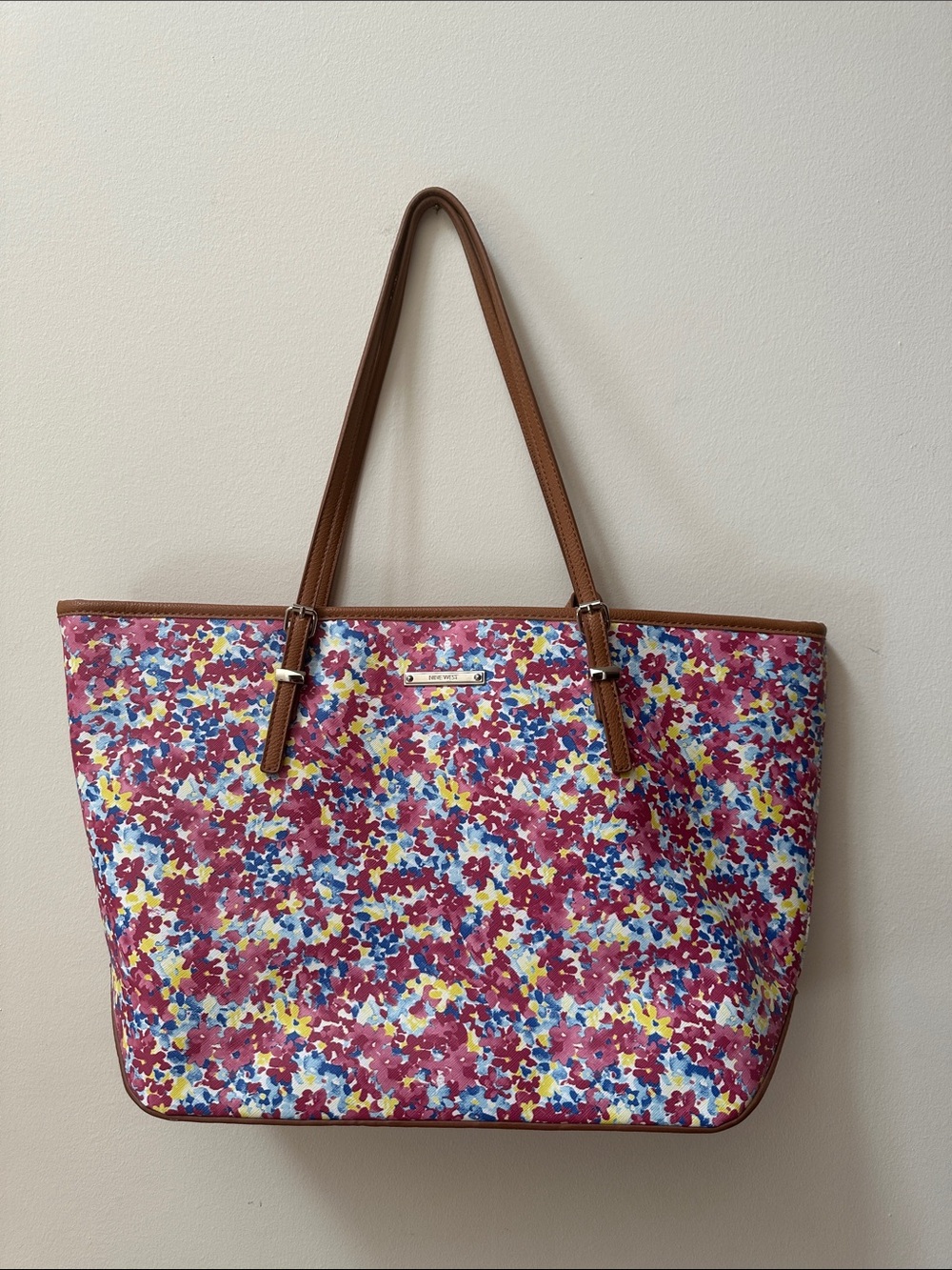 NWOT Nine West Multicolor Floral Tote with Brown Handles